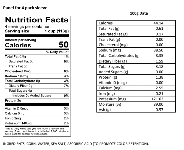 Veg, Corn cup 72/4oz