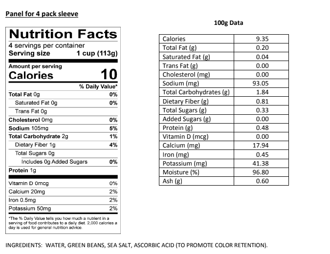 Veg, green bean cup 72/4oz